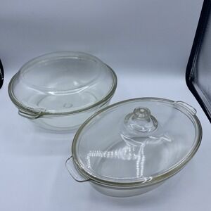 Pyrex Set Casserole Dishes Clear Glass Vintage Oval Round Lids Baking Kitchen
